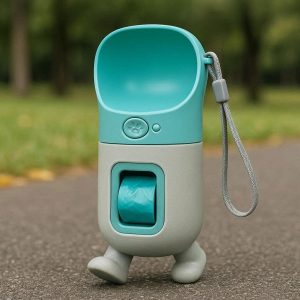 Walking Pet Water Bottle With Integrated Waste Bag Dispenser For All In One Outdoor Cleaning Care