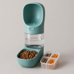 Two In One Pet Water And Food Bottle For Outdoor Walking With Detachable Snack Compartment Organizer