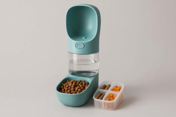 Two In One Pet Water And Food Bottle For Outdoor Walking With Detachable Snack Compartment Organizer