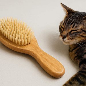 Natural Bamboo Pet Bristle Brush For Short Haired Cats And Small Dogs To Enhance Coat Shine